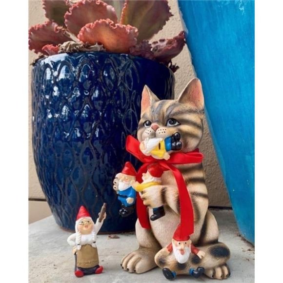 Mischievous Cat Garden Gnome Statue Figurine - Best Art Décor for Indoor Outdoor - Picture 2 of 7